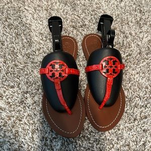 Tory Burch Mini Miller Sandals - Red Alligator / Snake